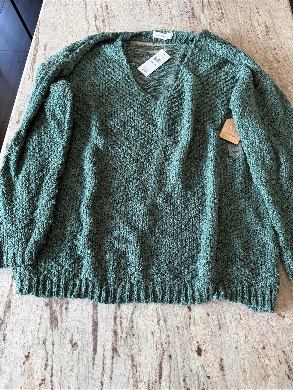 Taylor & Sage Chunky V-Neck Sweater in Teal Green